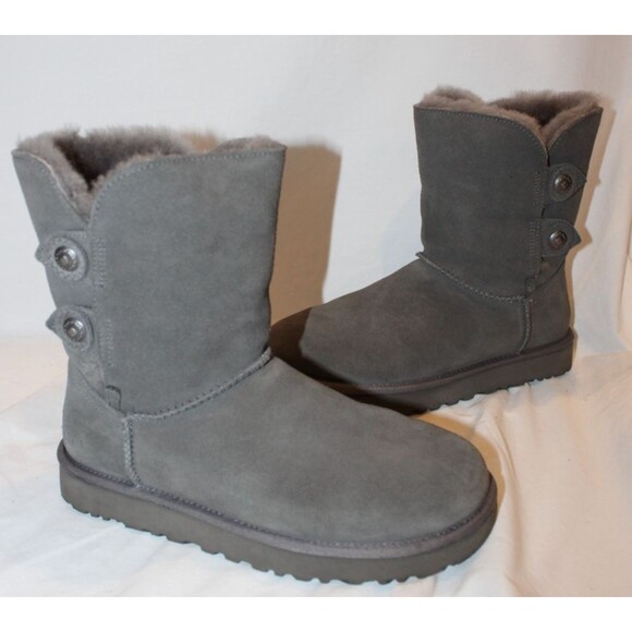 NIB UGG Women's Classic Short Marciella Button Suede Shearling Boots GRAY SZ 7 - Picture 2 of 6